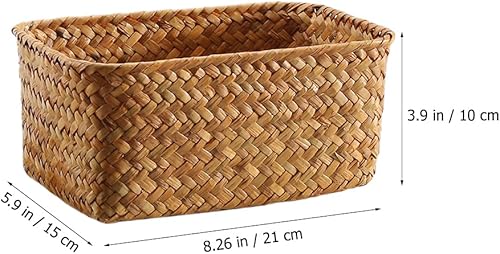 Miniatura 4 de Abaodam Cestas de mimbre para estantes rectangulares tejidas a mano, caja de almacenamiento pequeña rústica para el hogar, contenedor organizador de