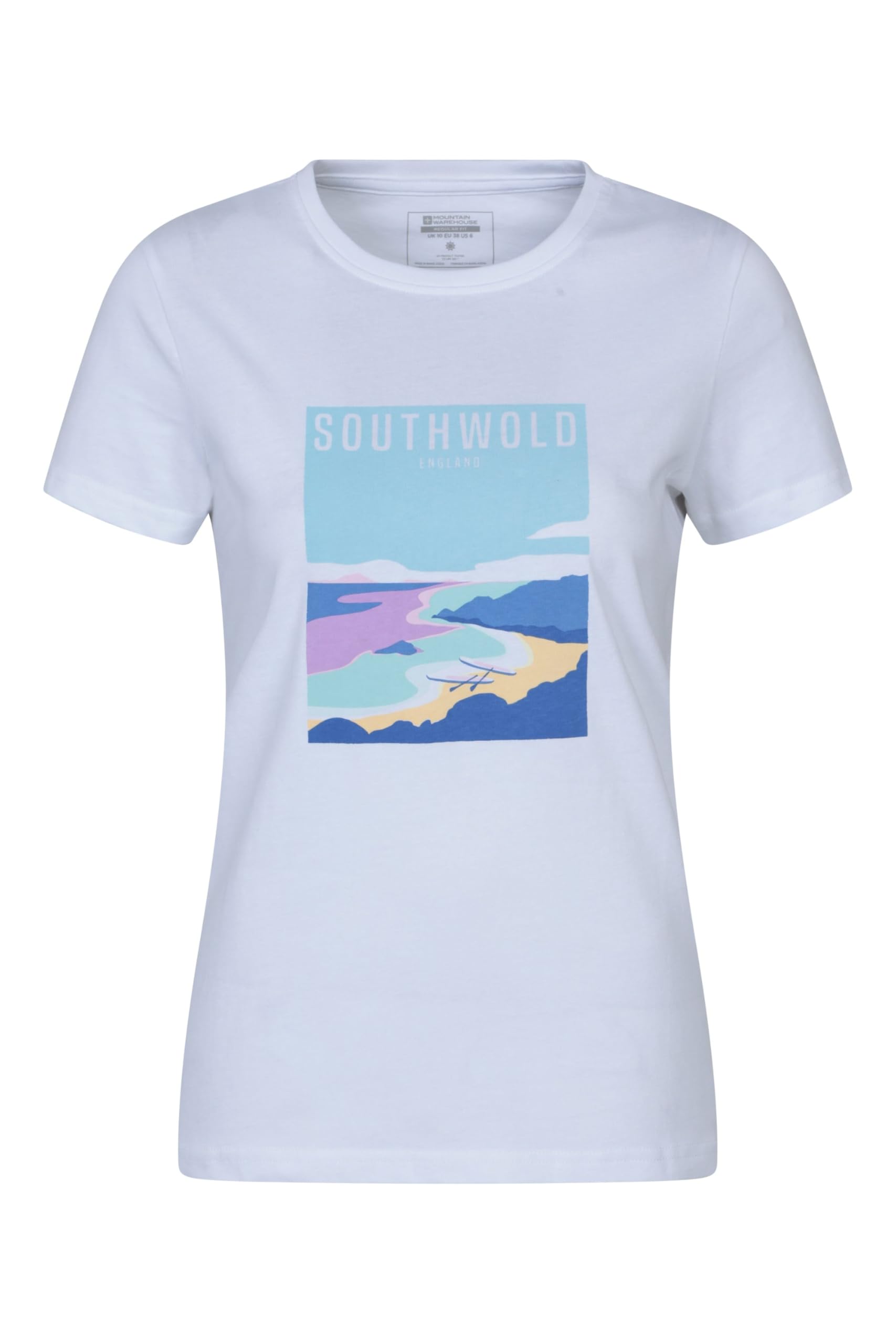 Mountain Warehouse Women's 'Southwold' Lightweight Casual Short Sleeve 100% Cotton Graphic T-Shirt in White | Size: 14