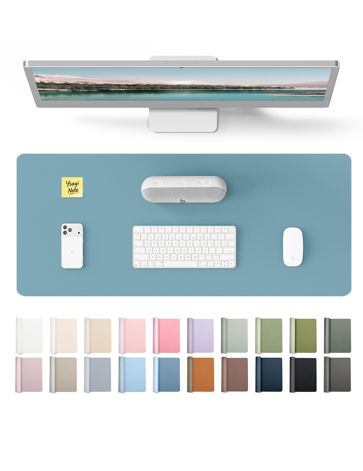 YSAGi Leather Desk Pad Protector, Office Desk Mat, Large Mouse Pad, Non-Slip PU Leather Desk Blotter, Laptop Desk Pad, Waterproof Desk Writing Pad for Office and Home (Aquamarine, 23.6" x 13.8")
