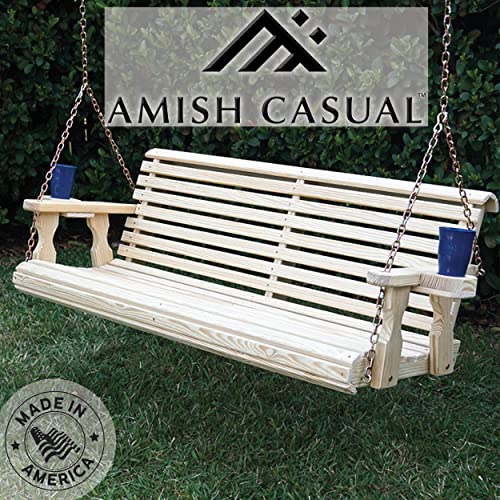Amish Casual Heavy Duty 800 Lb Roll Back 4Ft. Treated Porch Swing With Cupholders #TOP1