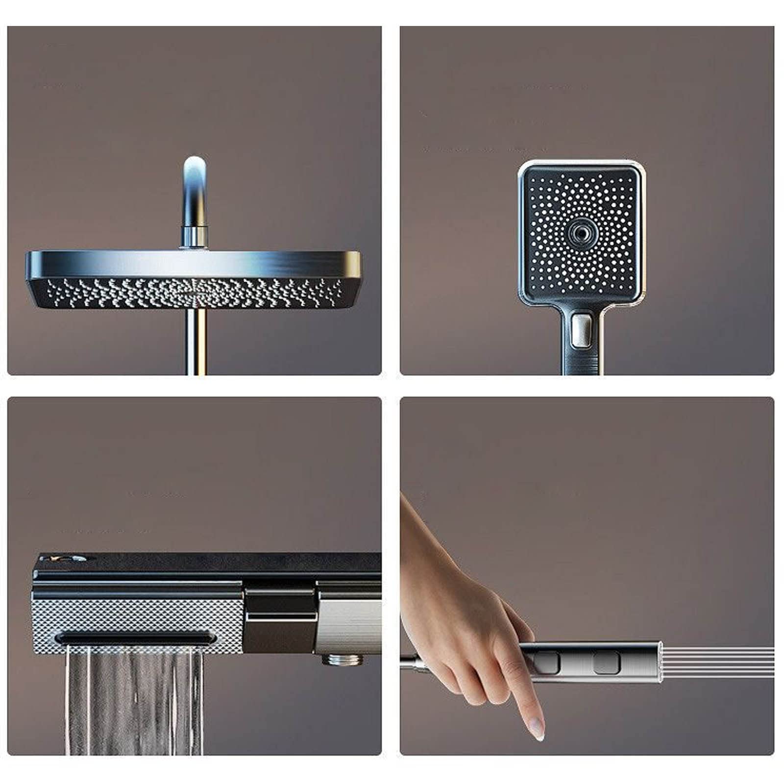 Sistema Doccia a Vista con Display della Temperatura, Set Rubinetto, soffione a Parete, Include Doppia Testa, beccuccio per Vasca e doccetta per Bidet per WC, Kit