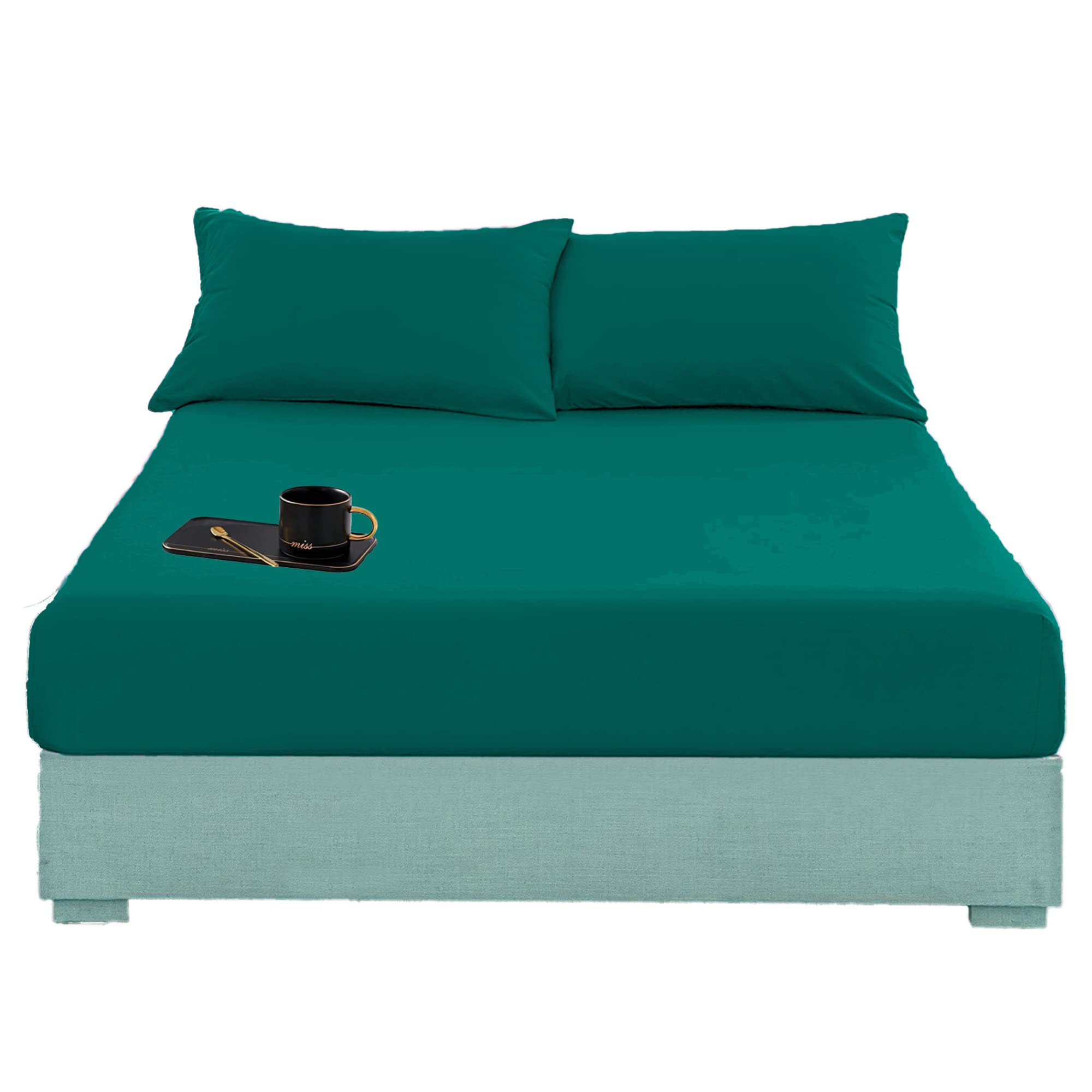 EXQUIZIT HOME® Fitted Bed Sheet Flannelette 100% Brushed Cotton Thermal Soft Plain Dyed Fitted Bed Sheet (Teal Single 91cm x 190cm)