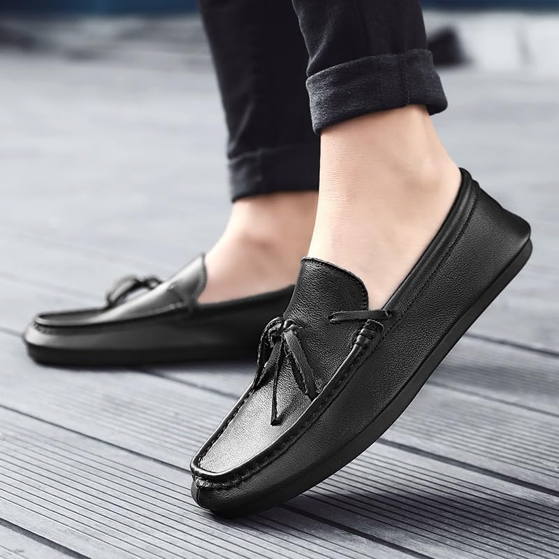 Men's Loafers Round Toe Leather Solid Color Loafer Shoes Flat Heel Flexible Anti-Slip Fashion Slip-ons3