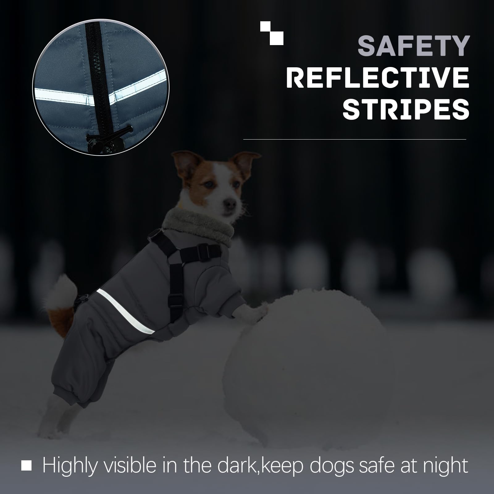 BRKURLEG Cappotto invernale per cani grigio, accogliente giacca invernale per cani, con imbracatura, calda per cani, cappotto natalizio per cani, riflettente per animali domestici, antivento, caldo
