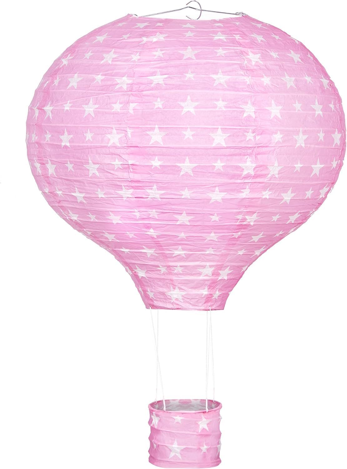 Kids Hot Air Balloon Pendant Ceiling Lampshade – Paper Light Shade with White Star Pattern for Bedroom & Home Decor – 30cm or 40cm in Pink or Blue – LED Bulbs Only (Pinkstar40cm)