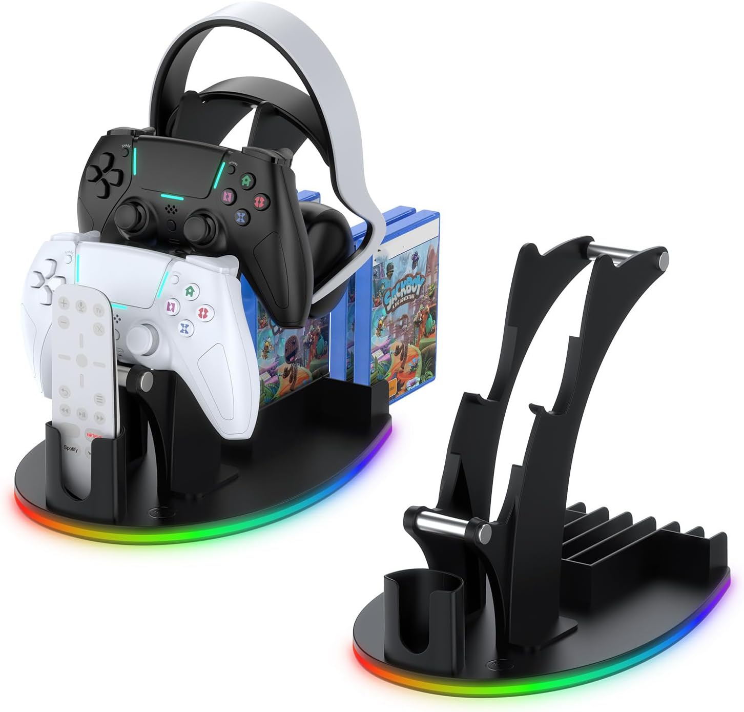 Dual Controller Holder,Headset/Remote Control/Game Disc Desktop Organizer Stand for PS5 /for PS4 /for Xbox Series X/for Xbox One Accessories (Black)