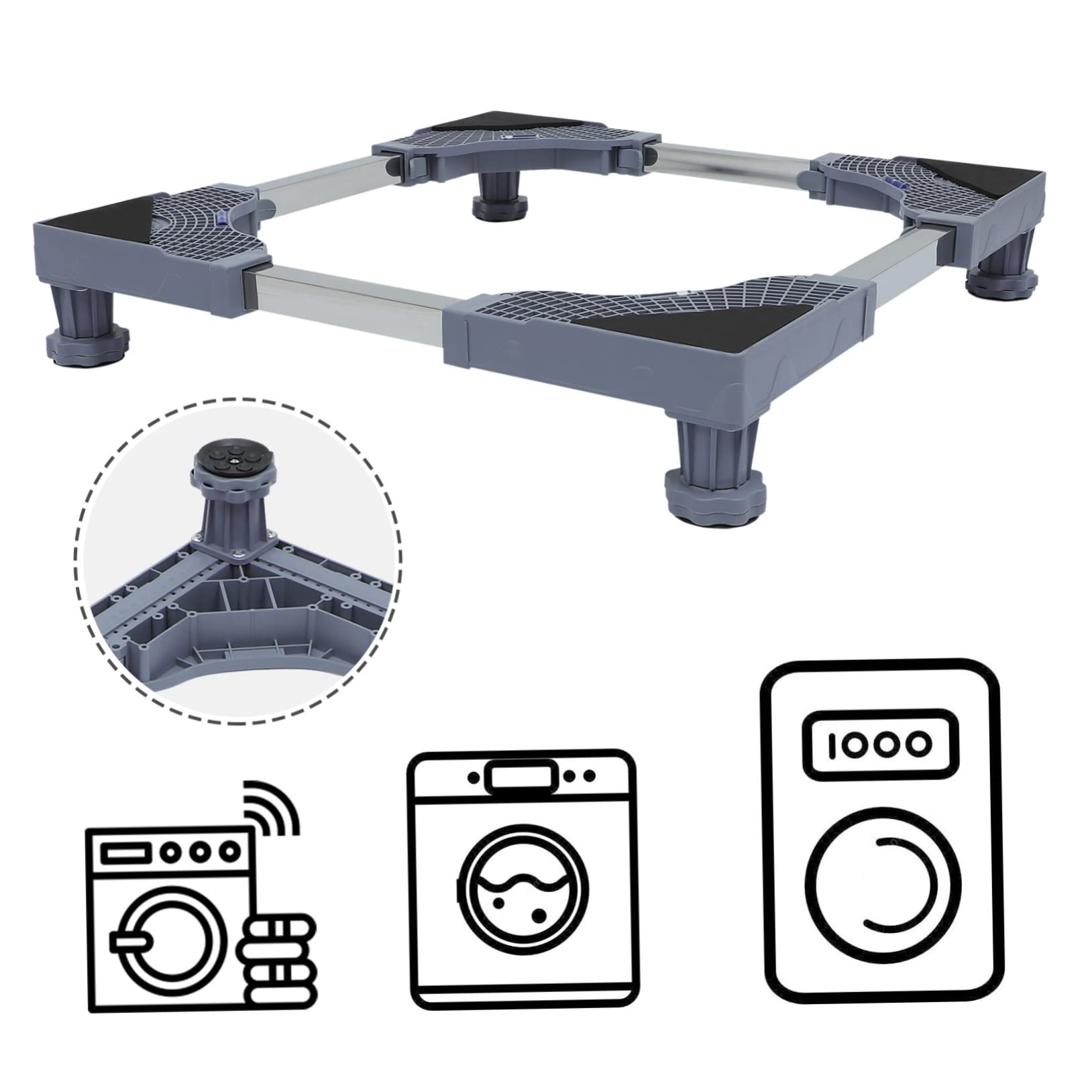 Gatuida Base Móvil para Lavadora y Refrigerador Ruedas Giratorias Bloqueo, Soporte Ajustable Patas Resistentes Gris, 25 Tubos, Adecuado para Secadoras y Electrodomésticos Grandes