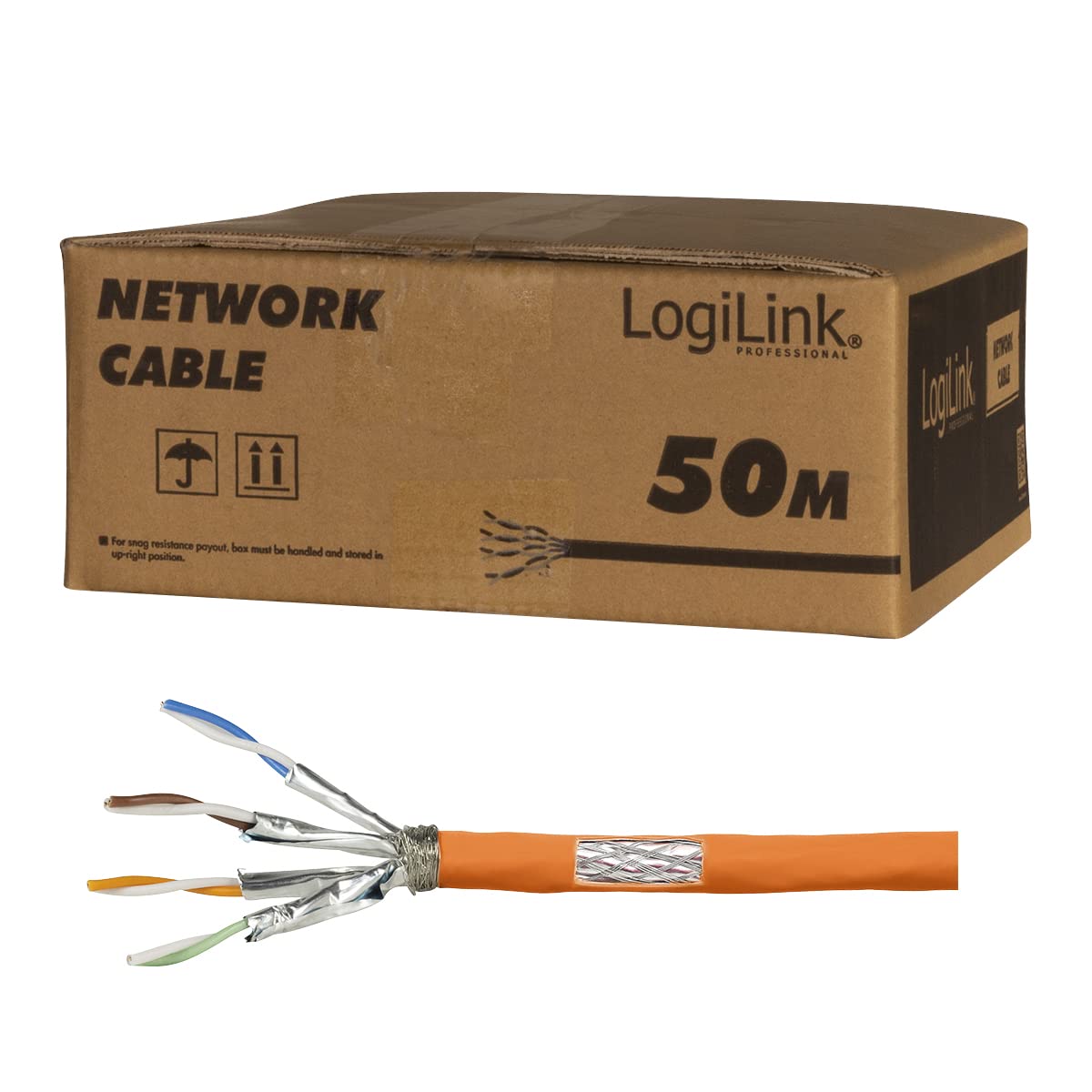 CPV0059 - CAT 7 1000MHz LSZH (Low Smoke Zero Halogen) Netzwerk Installations Kabel mit Feuer Schutzklasse: Dca, AWG23 S/FTP 50m simplex, orange