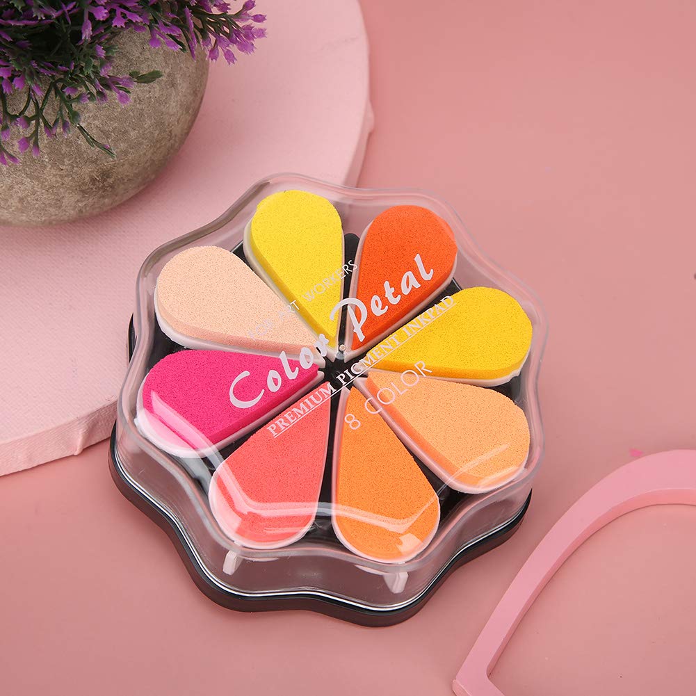 Poduszka Atramentowa Petal, Zestaw Pigmentów w 8 Kolorach, | Poduszka Stemplarska, Tusz Pigmentowy, Usuwalne Ośmokolorowe Płatki, Wolno Schnący 1 do 15 Minut, Papier Drewniany,