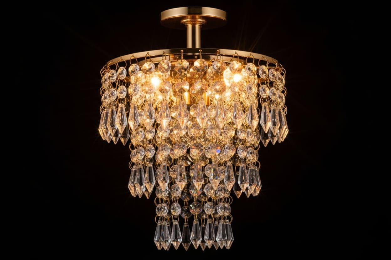 Modern Crystal Chandelier, 3-Tier Raindrop Design, 13 Inch Mini Luxury Ceiling Light Fixture for Living Room, Hallway, Bathroom-image-24