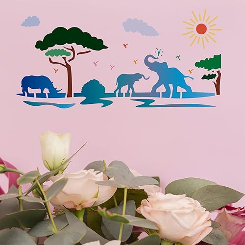 Miniatura 5 de FINGERINSPIRE 6 plantillas de animales de 5.9 x 11.8 pulgadas, plantillas de dibujo de animales salvajes, león, jirafa, elefante, rinoceronte,