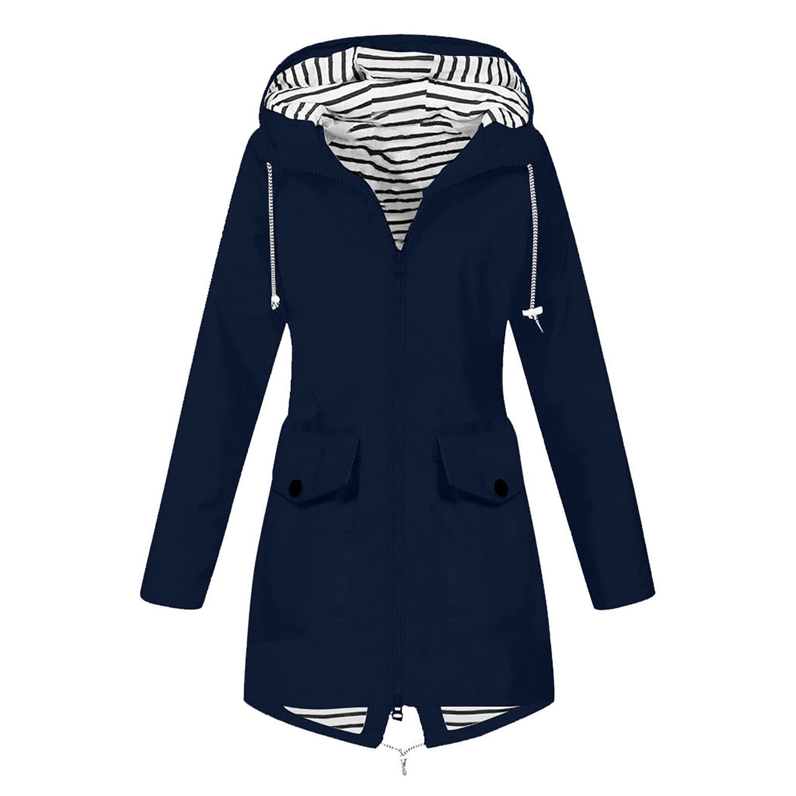 Regenjacke Damen Einfarbig Wasserdichte Softshelljacke Gefüttert mit Gestreift Stanzjacke Atmungsaktive Übergangsjacke Frühling Herbst Leichte Kapuzenjacke Reißverschluss Outdoorjacke S-5XL