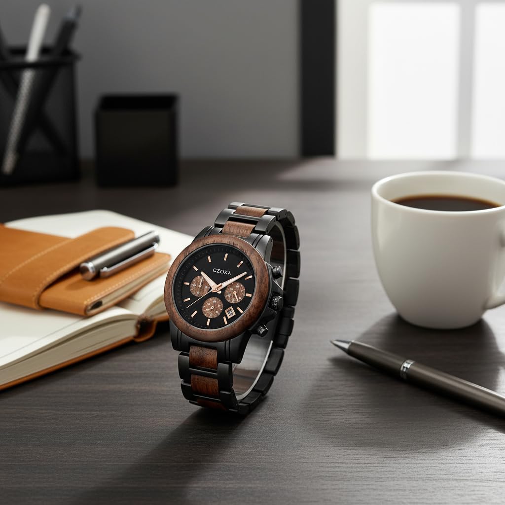 Orologio da polso al quarzo analogico al 100% Sandalwood/Ebony/Zebra Wood/Movimento al quarzo giapponese Orologi da polso regolabile in legno, con scatola regalo e strumento, retroilluminazione,
