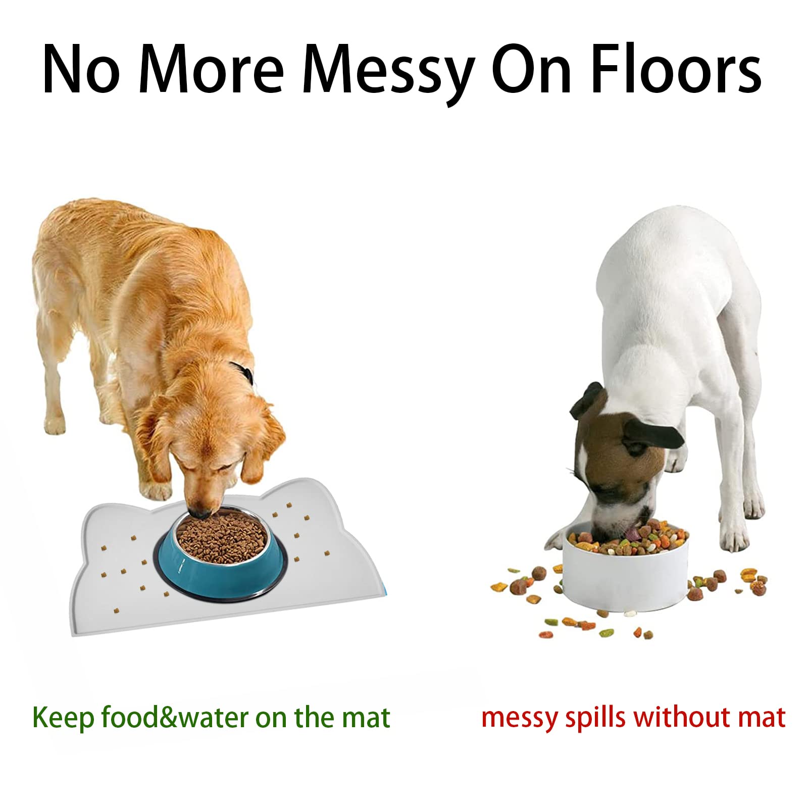 Tappetino Ciotola Cani e Gatti, Antiscivolo Silicone Tappetini Cibo Tappetino Sottociotola Impermeabile (52X30cm, Grigio Chiaro)