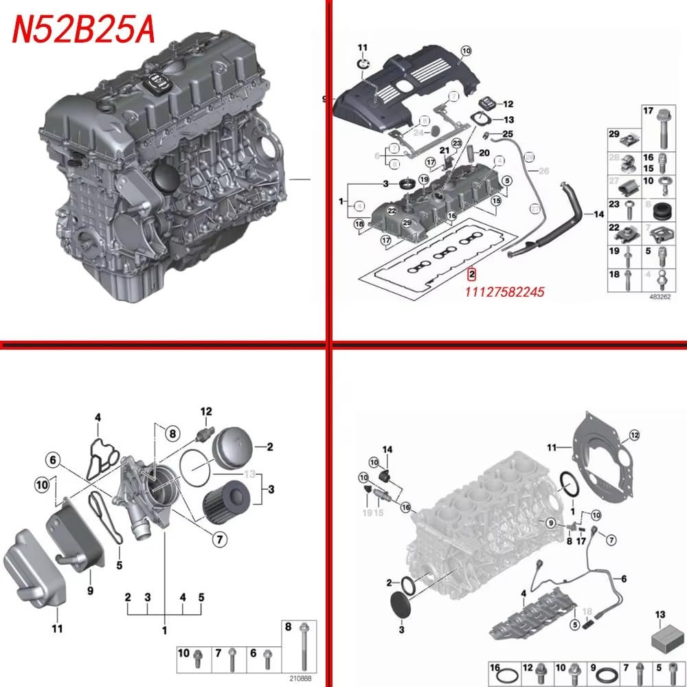 Guarnizione coperchio punterie motore N52B25A Guarnizione Coperchio Valvola Motore Paraolio Regolatore Albero A Camme
