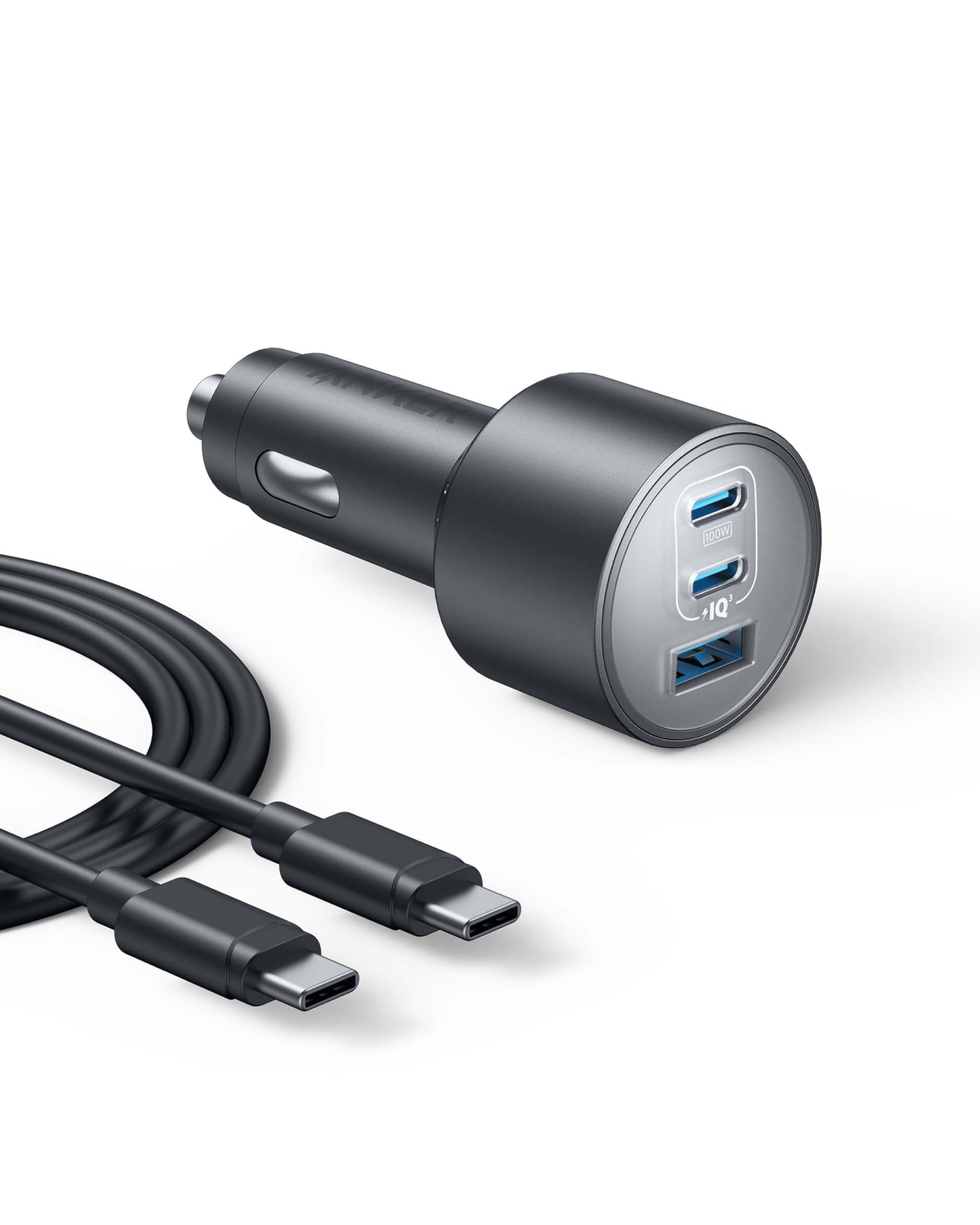 Anker USB-​C Chargeur Allume-​Cigare, Chargeur 167,​5 W Max., Type C Ultra Compact 3 Ports, pour MacBook Pro/​Air, iPhone Series 17/​16 / 15, Samusung S24 / S23, iPad Pro, AirPods et Bien Plus Encore