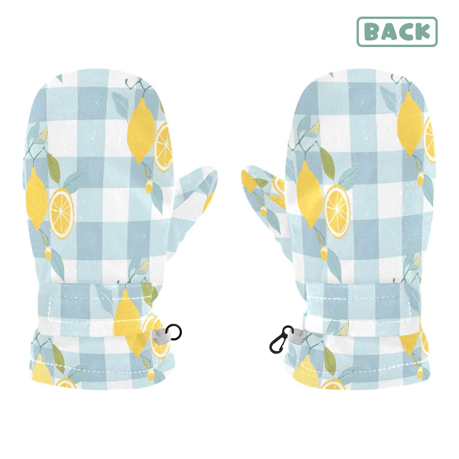 Kid's Winter Gloves Children Warm Gloves Lemon Blue and White Plaid for Boys Girl Age 4-6 Years