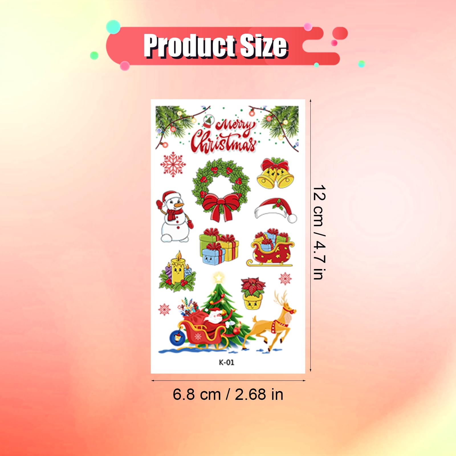 20 Sheets Christmas Temporary Tattoos for Kids Snowmen Santa Elk Bell Wreath Present Box Tattoo Stickers Christmas Stocking Stuffers Party Favor Decoration Supplies - Image 2