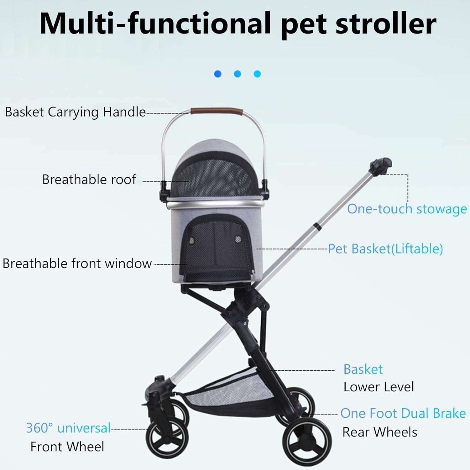 Haustier-Buggy, 2-in-1-multifunktions-jogging-buggy Für Hunde Und Katzen, 4 Räder, Zusammenklappbar, Tragbar, Leicht, Reisebuggy Mit Abnehmbarem Tragekorb Für Kleine/mittelgroß, Black