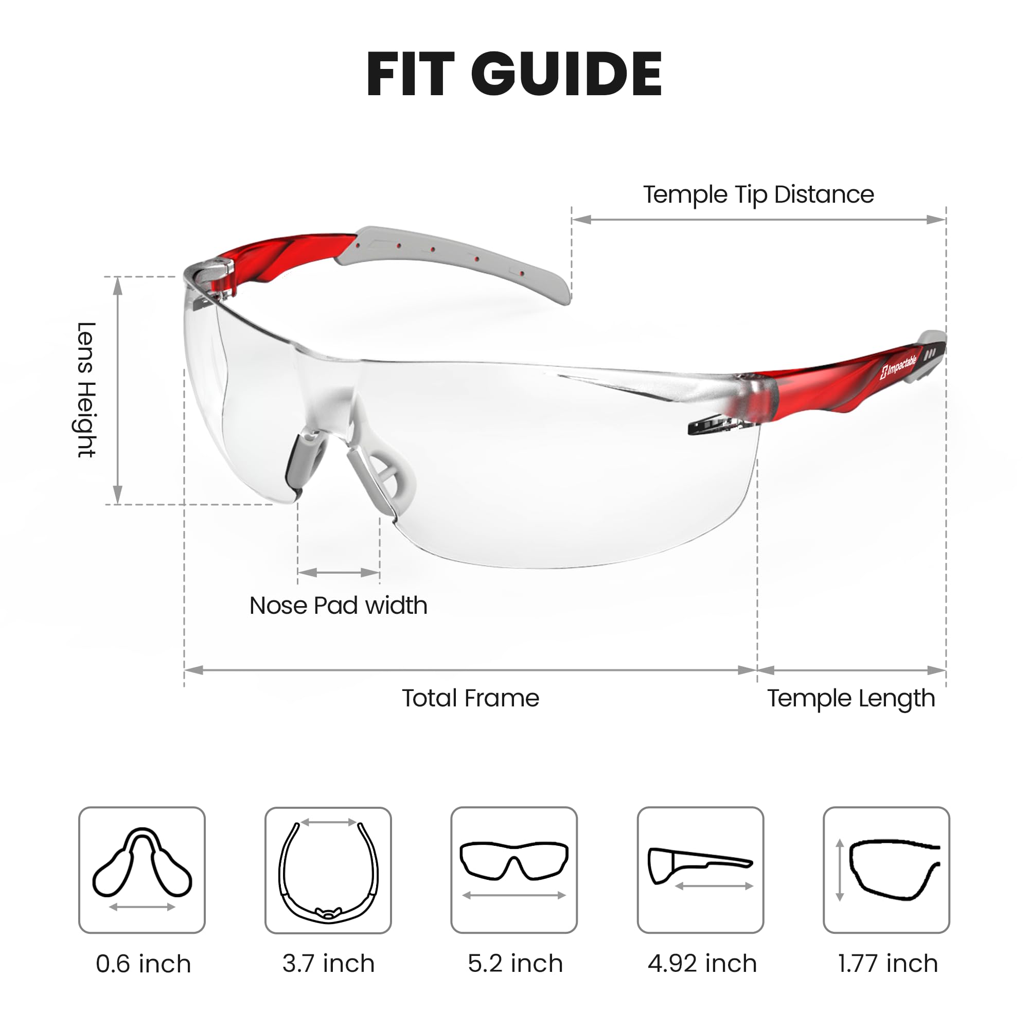 ANSI Z87.1 - Gafas de seguridad, antivaho, UV, resistentes a los arañazos, para protección ocular en el trabajo o disparo, medio marco con lentes envolventes transparentes y agarre