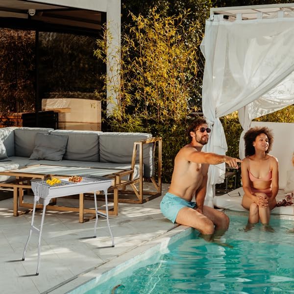 Charcoal Grill, Barbecue Grill Stainless Steel BBQ Smoker for Outdoor Barbecues Camping, Folded Camping Grill, Barbecue Folding Portable for Outdoor Cooking Camping Hiking Picnics Backpacking Silver