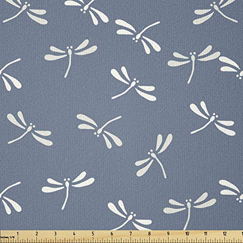 Image of Ambesonne Dragonfly Fabric by The Yard for Costumes Dresses Clothing Sewing and Hobby Tropical Wildlife Pattern Japanese Style Oriental Nature Inspired Pattern Stretch Knit Fabric 2 Yards Aqua White
