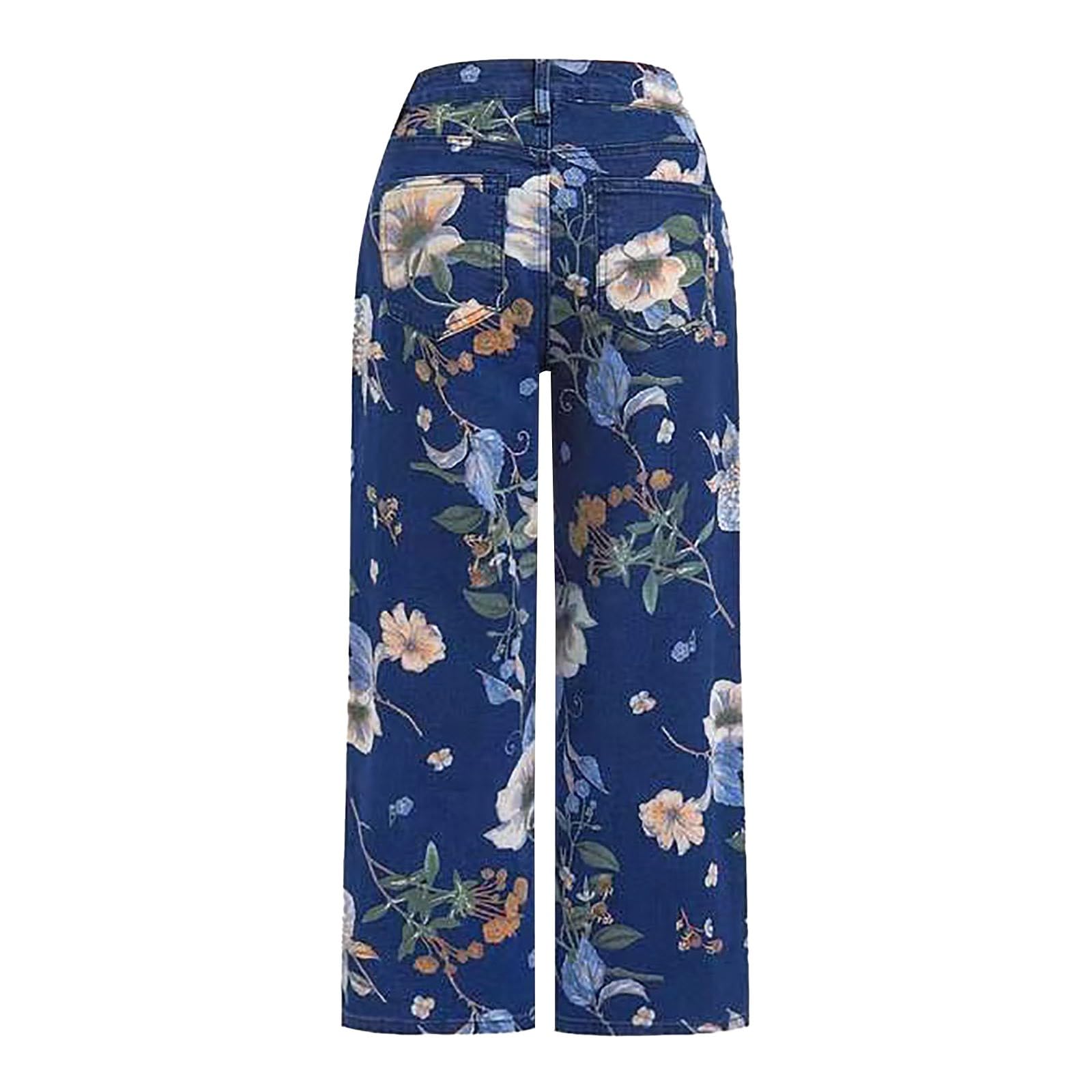 Pantalones vaqueros elásticos para mujer, pierna ancha, con estampado, cintura alta, versátiles, largos, cómodos, informales, de senderismo, tallas grandes, pantalones deportivos sueltos, ligeros con