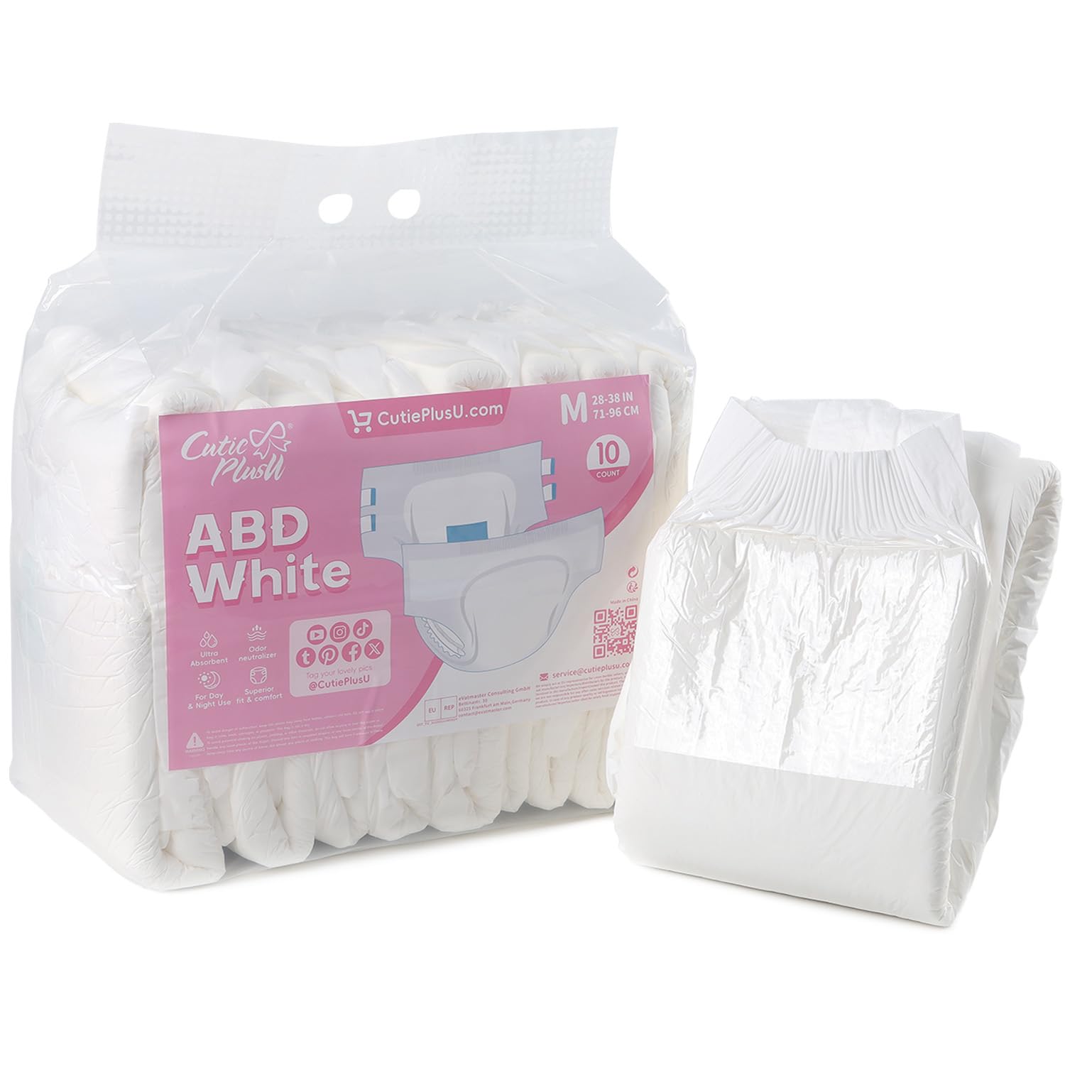 CutiePlusU Diaper 10 Pieces Protective Underwear White 28"-38"