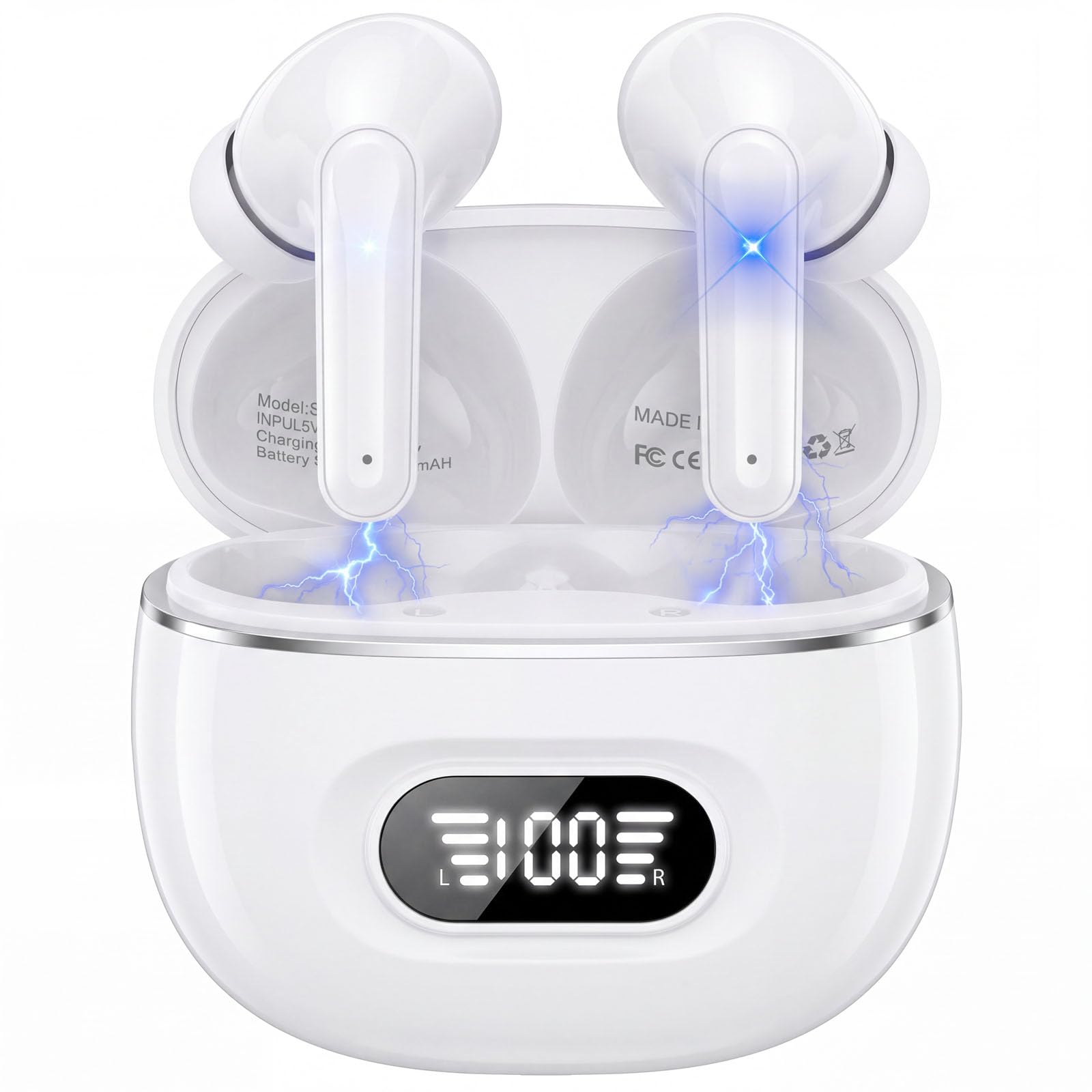 Bluetooth Kopfhörer, Kopfhörer Kabellos Bluetooth 5.3 mit 72std Spielzeit, ENC Noise Cancelling Wireless Earbuds Tiefer Bass, Touch Control, IP7 Wasserdicht Ohrhörer LED-Anzeige für Arbeit/Studium
