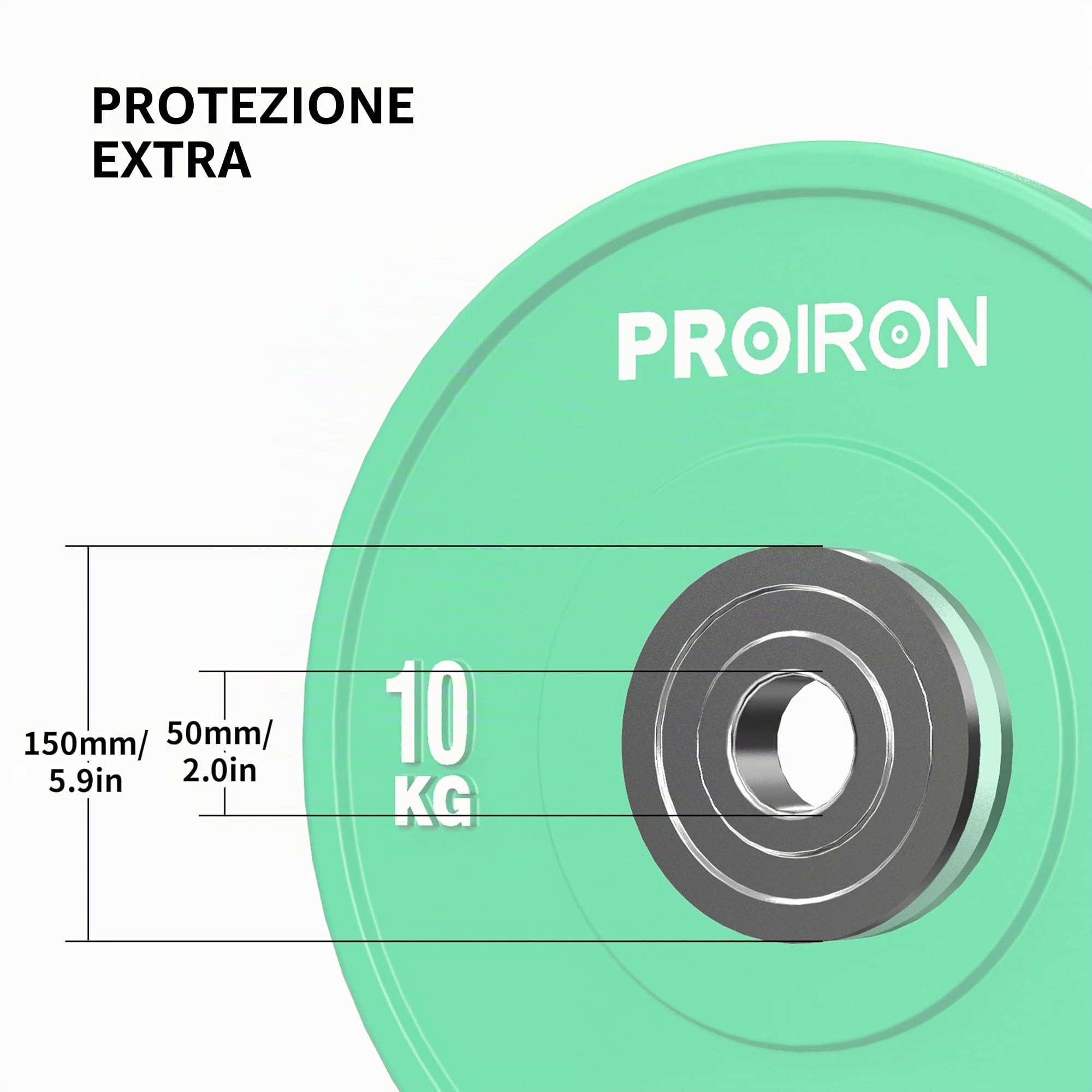 PROIRON Dischi Bumper Palestra 50mm, Pesi Bilanciere 5kg, 10kg, 15kg, 20kg, 25kg, Dischi Olimpici in Gomma Dura per Sollevamento Pesi