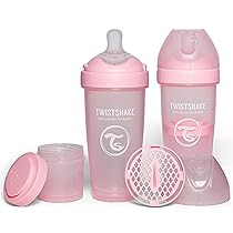 Twistshake 2x Pro Double Biberon Anticolico con Contenitore per Latte in Polvere – 330ml | Capezzolo Simile al Seno in Silicone a Flusso Rapido | Senza BPA | Adatto per Bambini (4m+) | Rosa