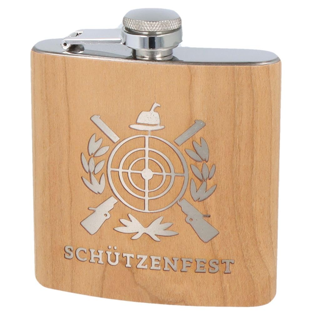 Fiaschetta In Acciaio Inox Incisa "Schützenfest" | Regalo Personalizzato Con Rivestimento In Legno | Capacità 170 Ml | Idea Regalo Uomo - 3