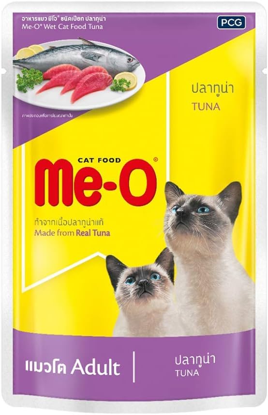 Me-O Pouch Wet Cat Food Tuna in Jelly 80 G, (Pack of 12, 960g), All Life Stages