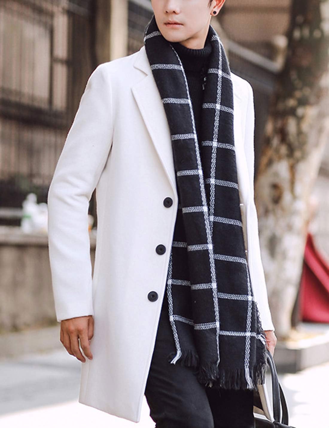 Tanming Mens Black Trench Coat Notched Lapel Single Breasted Long Peacoat Overcoat - Image 3