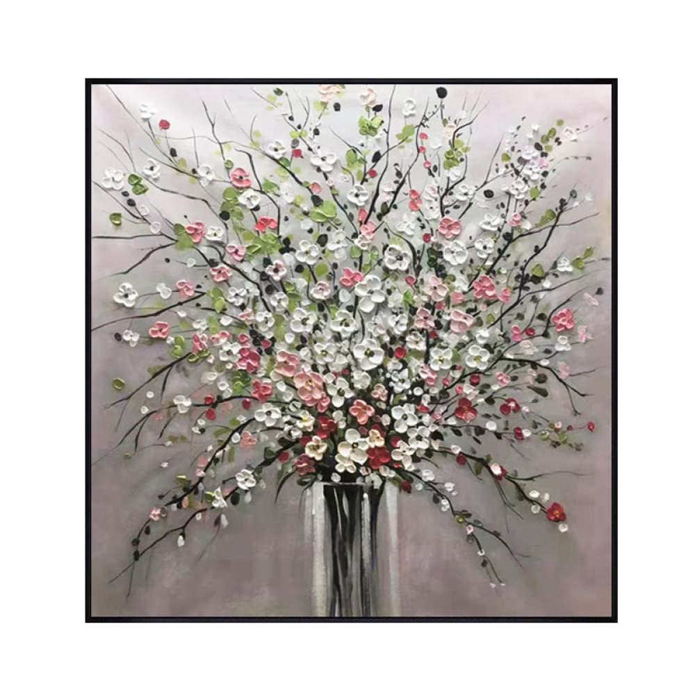 Peinture à l'huile sur toile 3D faite main grand format bouquet fleurs vase