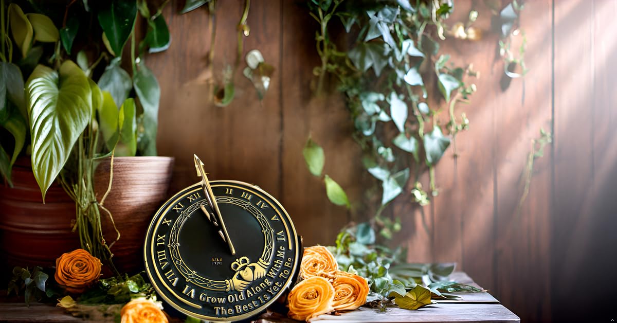NauticalMart Garden Sundial Grow Old with Me -The Best is Yet, to be (Brass Finish), Unique Wedding Gift Idea for A Special Couple, A Great Marriage Present for The Bride and Grooms Home Decor
