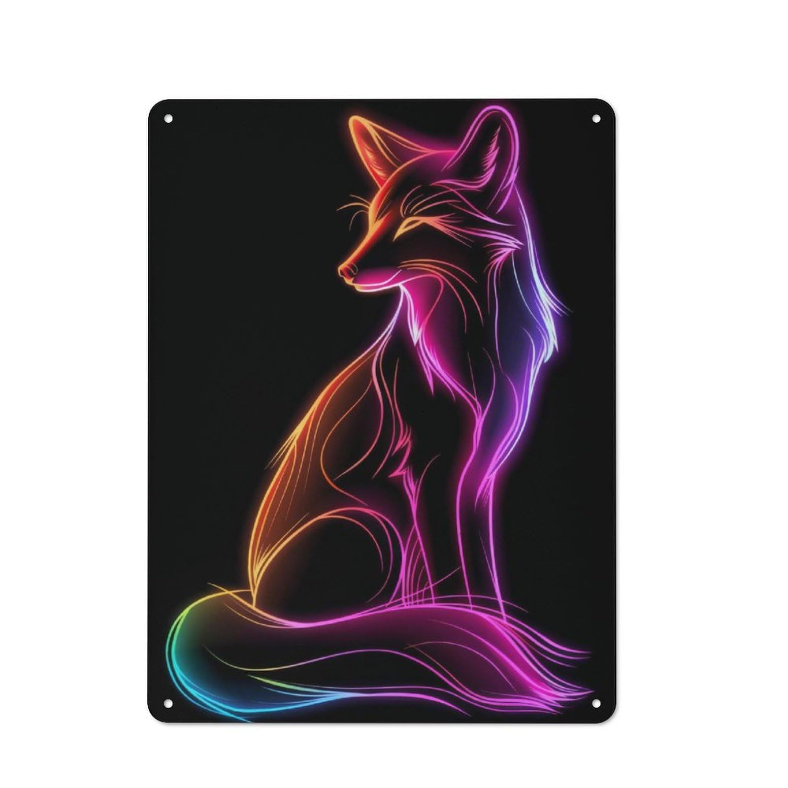 Retro Fox Neon Animal Decorative Metal Plaque 40x30cm, Garage Wall Decor for Garage, Workshop, Shed Or Utility Room
