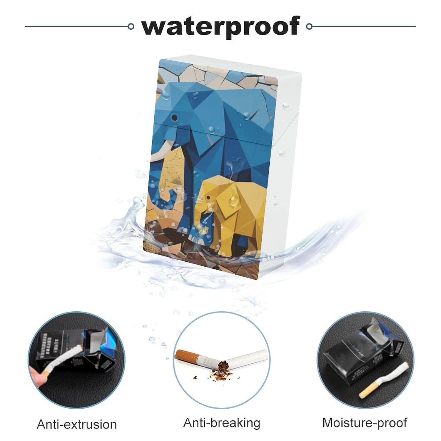 Cartoon Elephant Cigarette Case Portable Cigarette Holder Box with One-Press Dispenser Compact Cigarettes Box Vintage Cigarettes Storage for Men & Women