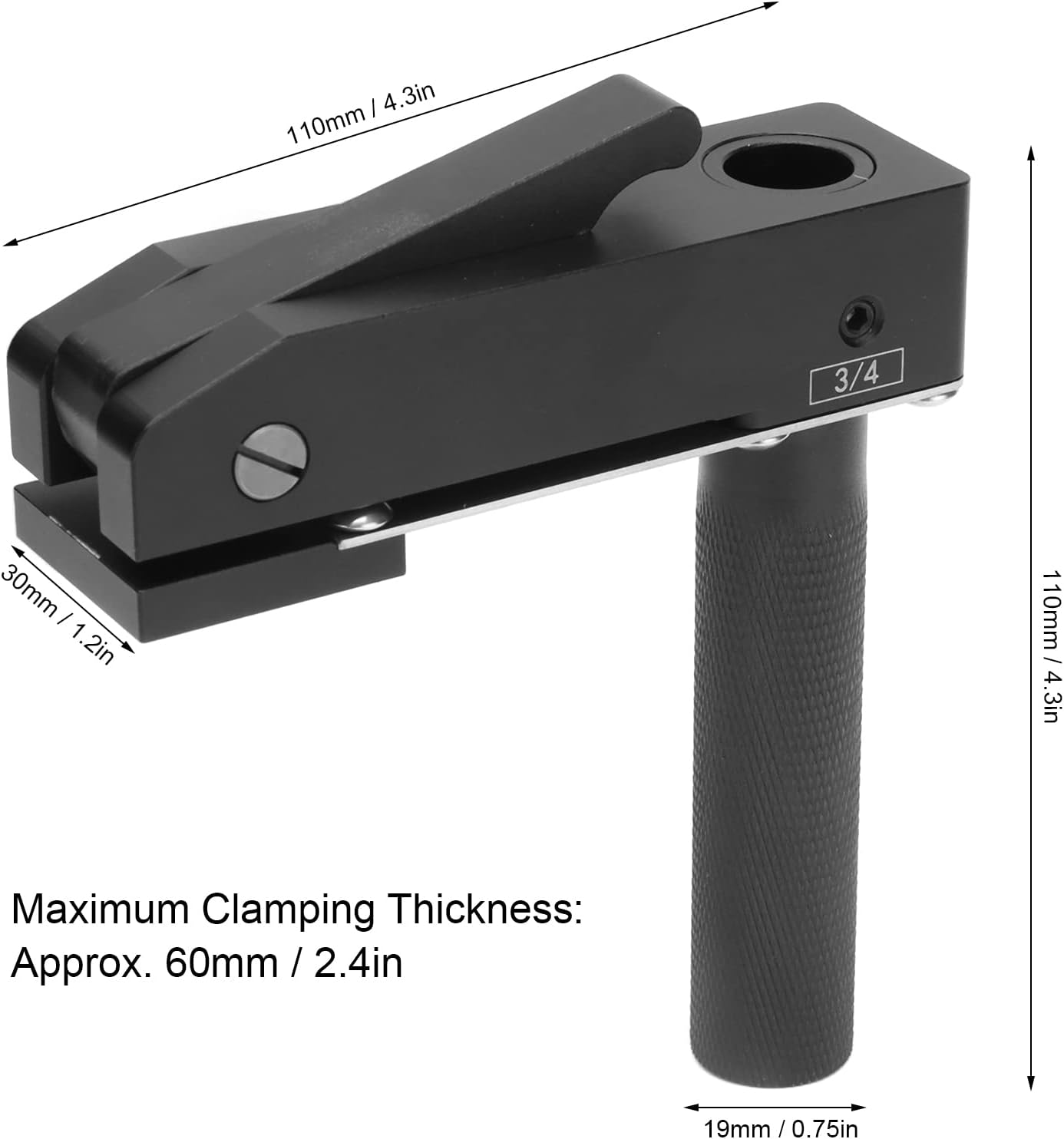 Aluminum Alloy Press Plate Clamp, 60mm Capacity 3 Position Toggle Fixture with Stainless Steel Cylinder for Fast Workbench Material Holding (19mm（3/4‘’）)