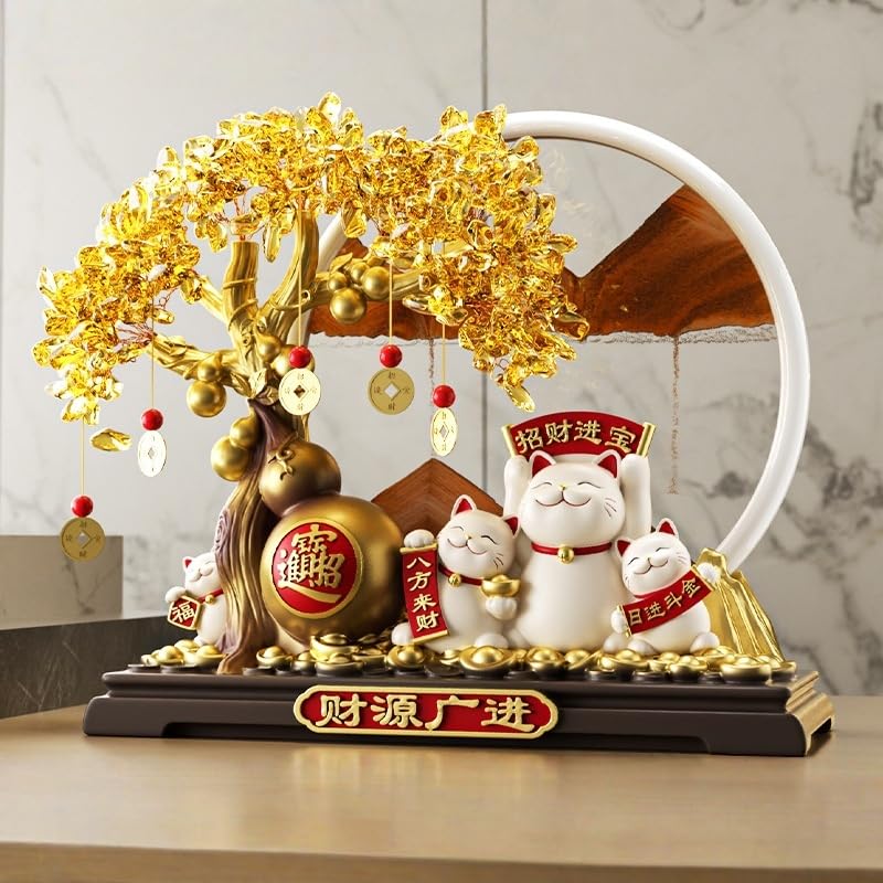 Financial Luck Goods, Golden Tree and Maneki Cat Figurine, Resin Production, Pray for Luck and Prosperity Business, Feng Shui Goods, Bear Luck, Feng Shui, Good Luck Goods, New Year, Decoration, Moving
