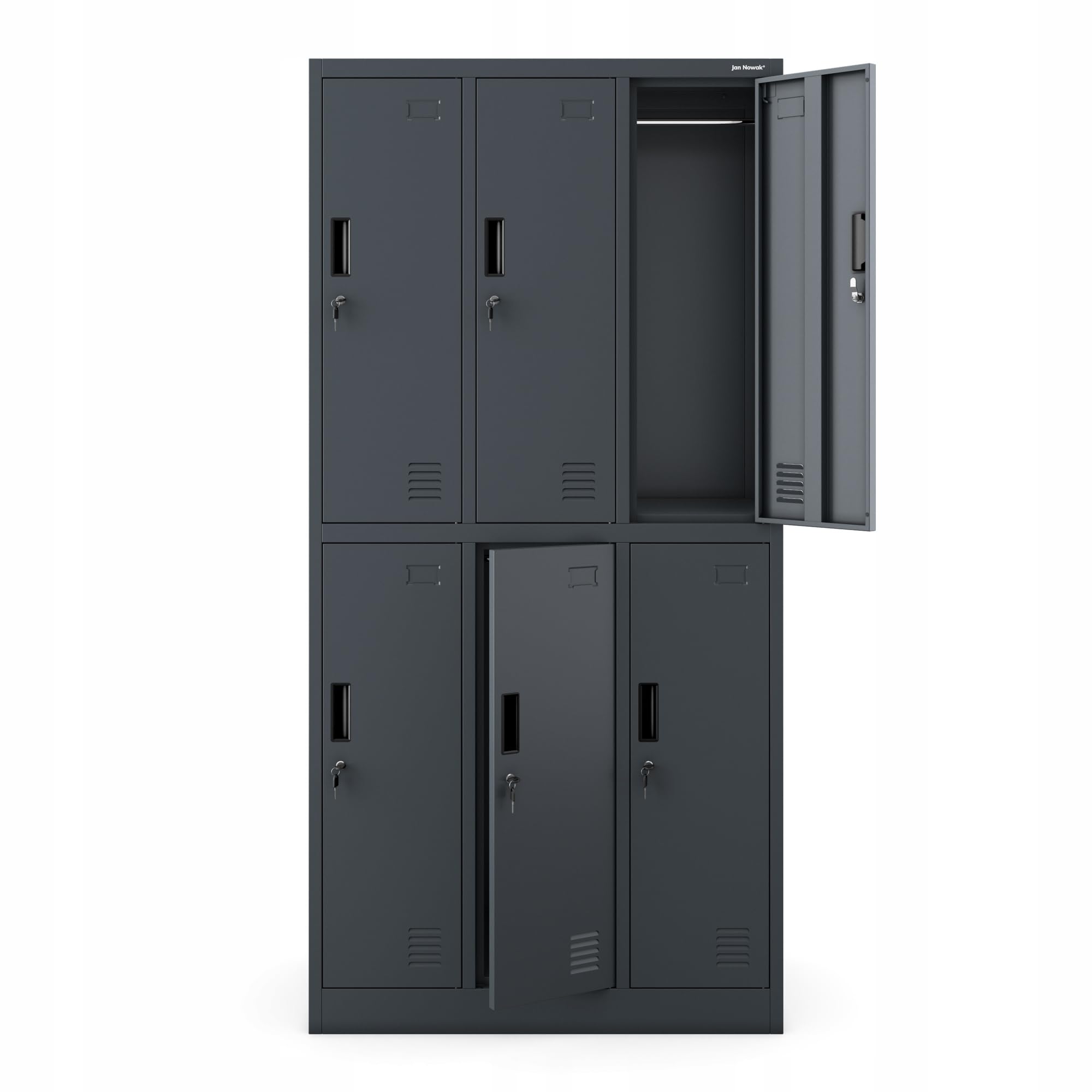 Jan Nowak Schließfachschrank 3B2A Wertfachschrank Metallspind Umkleideschrank 6 Fächer Stahlblech Pulverbeschichtet 185 cm x 90 cm x 45 cm (H x B x T) (Anthrazit)