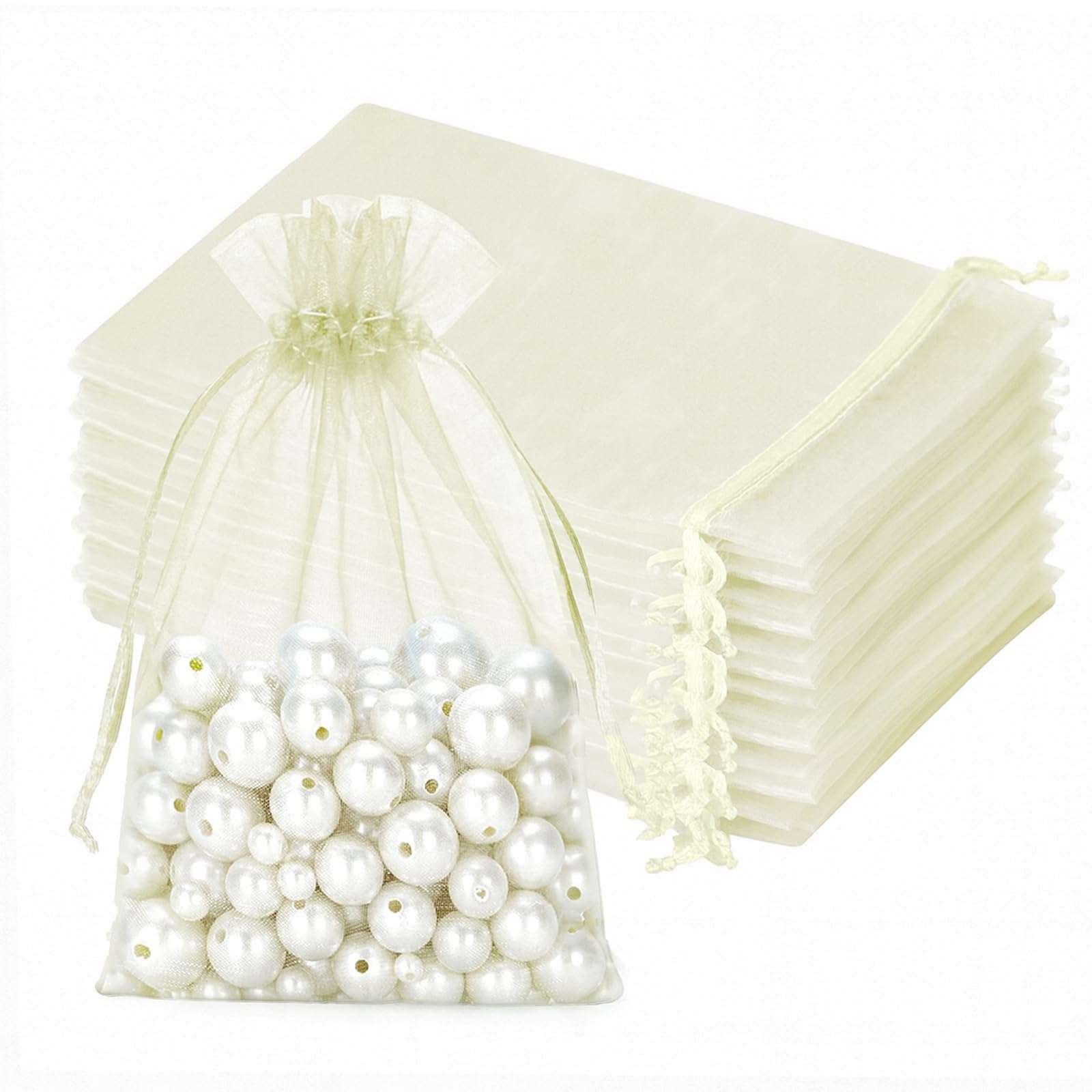 jijAcraft Beige Groß Organzasäckchen 13x18cm: Geschenksäckchen mit Zugban Transparent Schmucksäckchen 50 Stück Organza Beutel Hochzeit zum Befüllen Geschenk Bonbon
