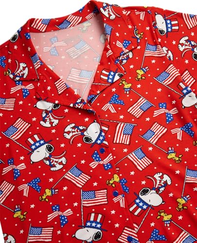 Image of COCO BRANDS Peanuts Snoopy Womens Pajama Set - 2 Piece Short Sleeve Button Down Sleep Shirt and Pajama Shorts