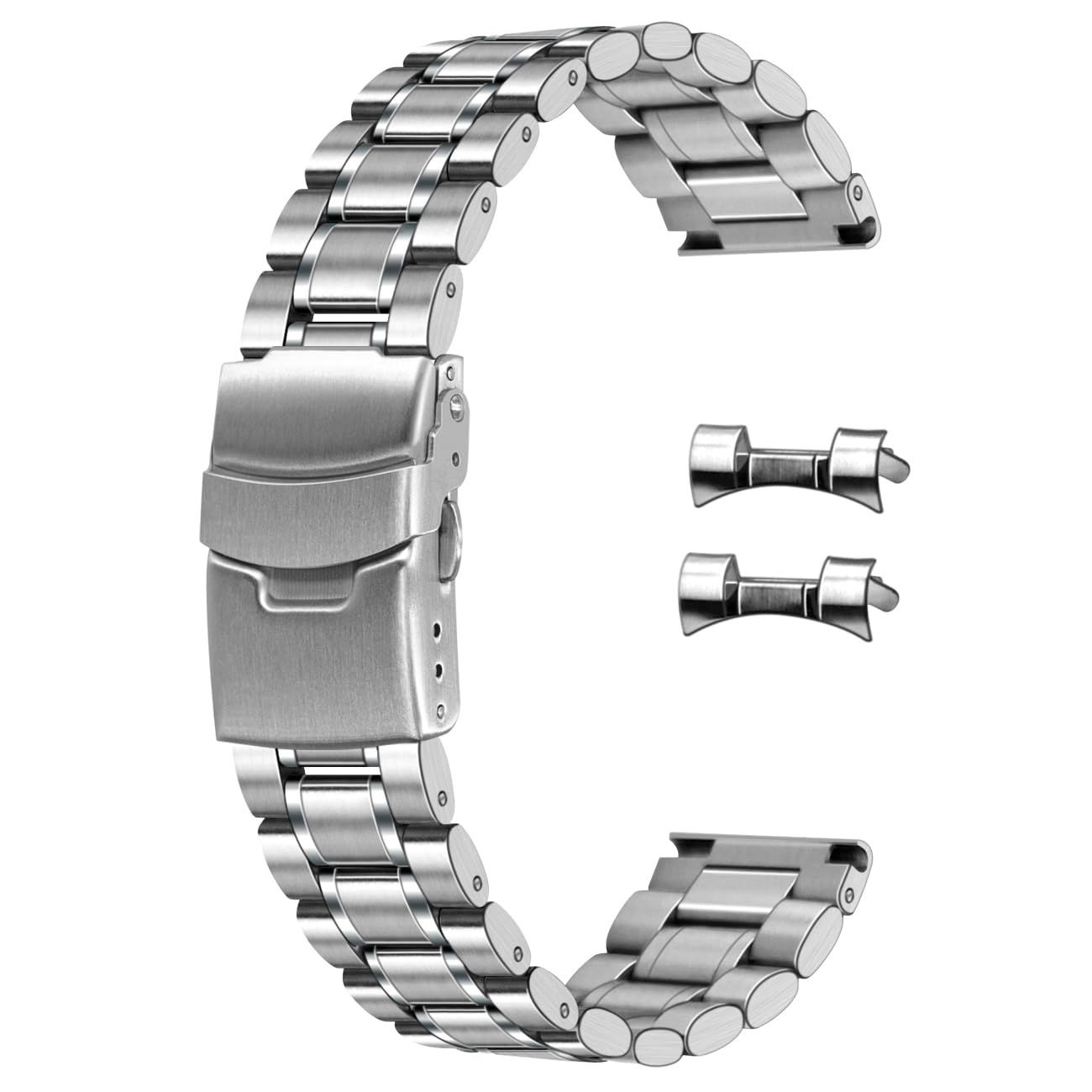 Bracelet de montre universel de 22 mm en acier inoxydable massif avec extrémités incurvées, bracelet de rechange pour homme et femme, argent