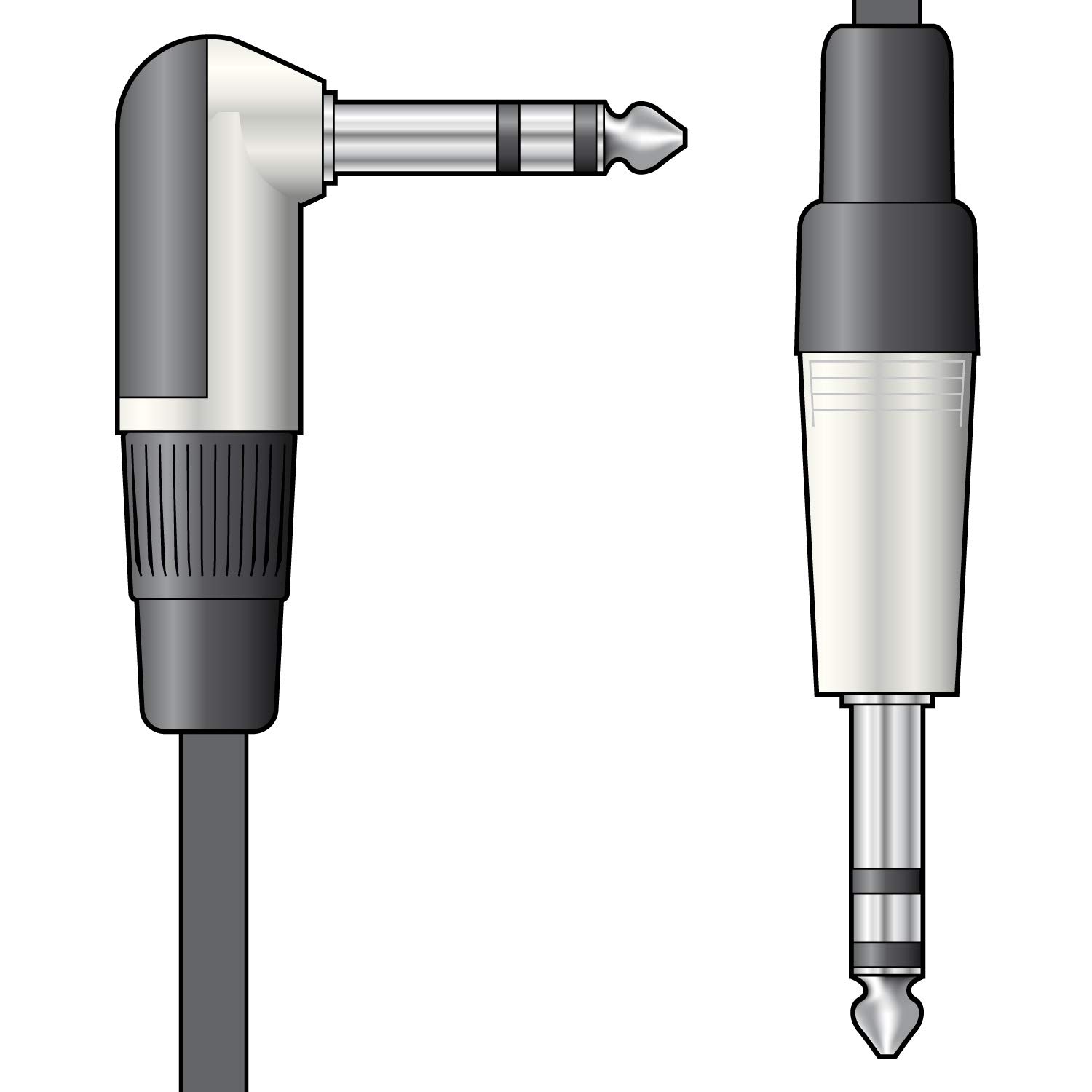Citronic Classic Audio Lead 6.3mm TRS Right Angle Jack Plug to 6.3mm TRS Jack Plug 3.0 Metre Black