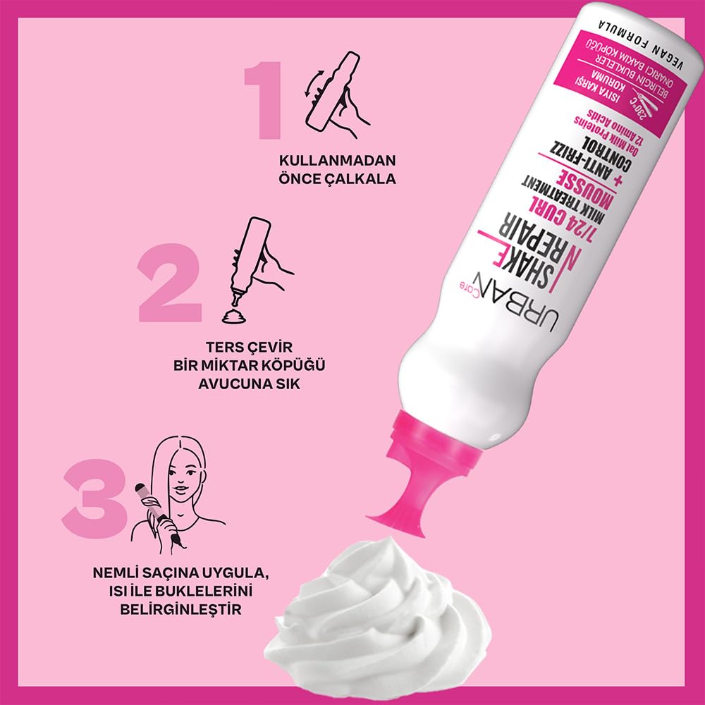 Urban Care Shake N Repair 7/24 Kabaran ve Bukleli Saçlara Özel Saç Bakım Köpüğü, 150 Mililitre, Vegan