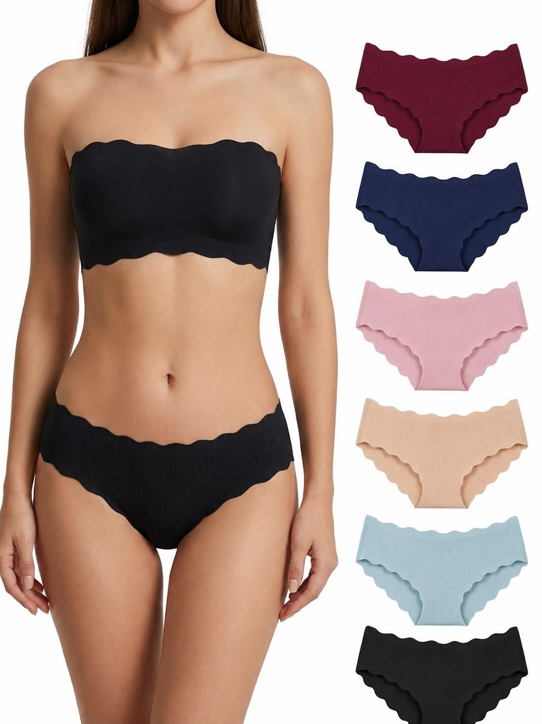 Women's Seamless Ribbed Bikini Panties with Scallop Edge, 3 Pack-image-12