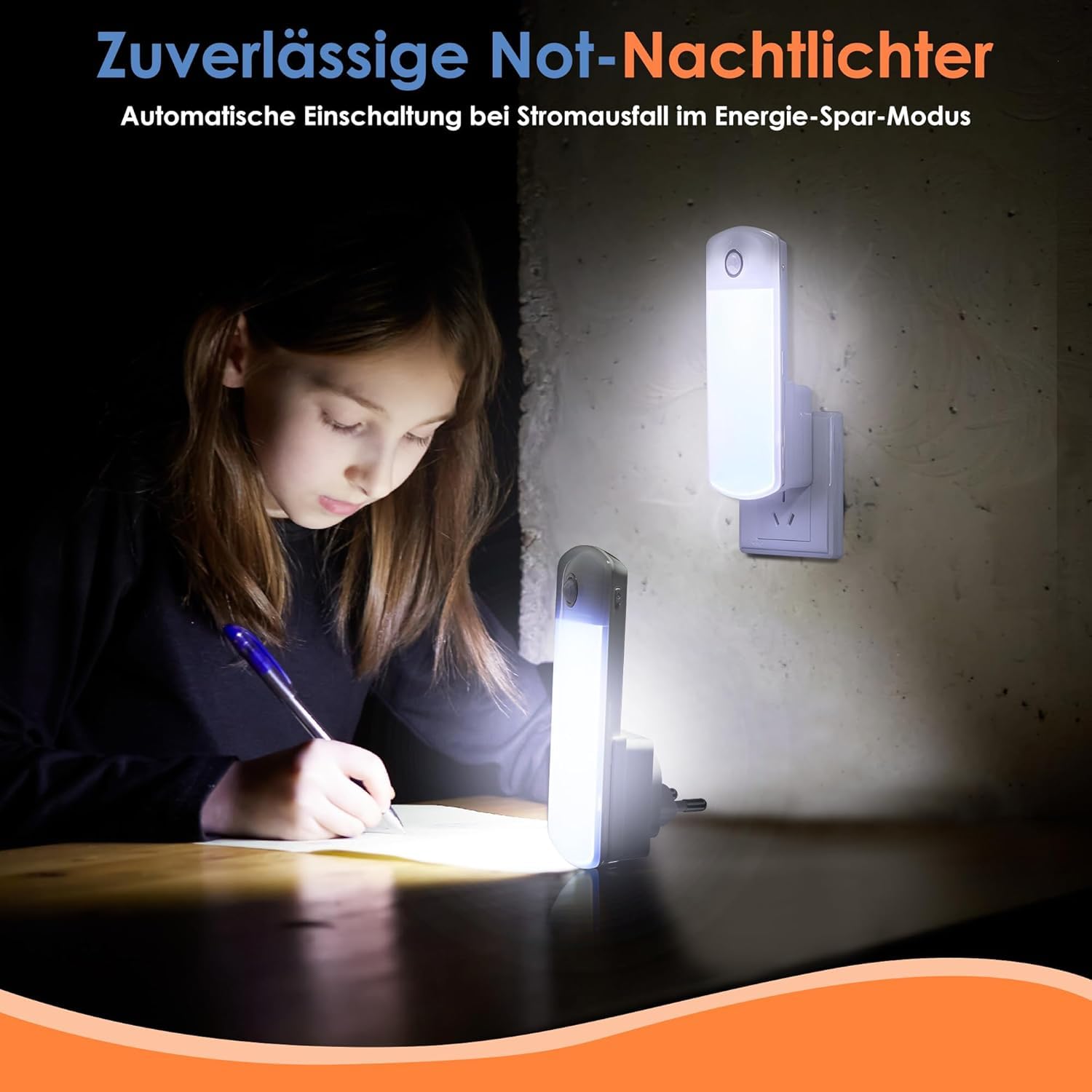 Enhon 2 Lámparas Nocturnas con Detector de Movimiento Linternas de Noche con Sensor Luces de Emergencia con Enchufe EU Foco LED 4 en 1 Extraíble con Batería para Corte de Energía Huracán