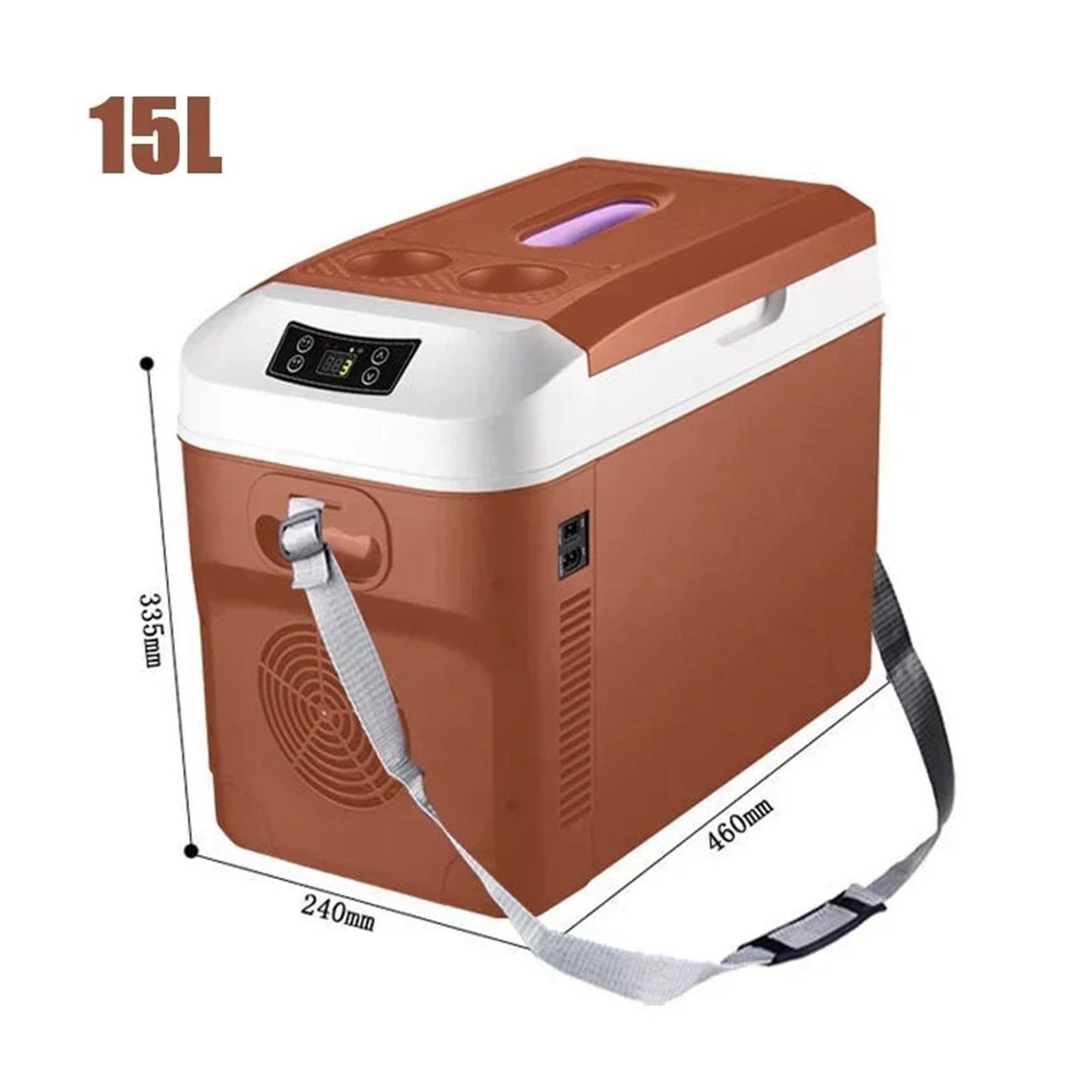 Refrigerador automático de 15 y 20 litros, Ideal for el Coche y el hogar, Ideal for Verano, Camping, picnics, con Pantalla Digital. Mini refrigerador for Coche.(Brown 15L-US-110V)