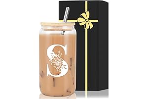 Monogrammed Glass with Lid and Straw | Unique Gifts for Her